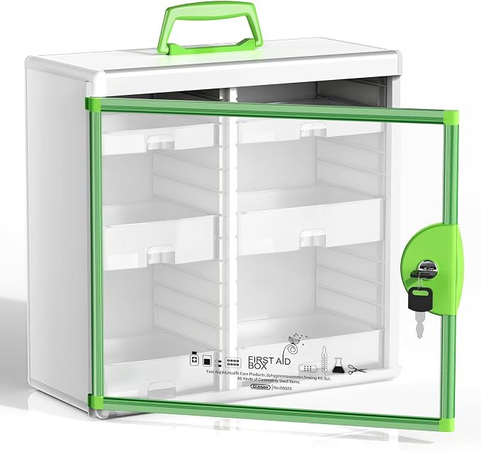 Lockable Medicine Cabinet with 6 Removable Trays, Wall Mounted & Portable Locking Medicine Cabinet Organizer with Key Lock for Home, Bathroom, Office - Aluminum Frame(15.63 * 6.5 * 15.43Inch)