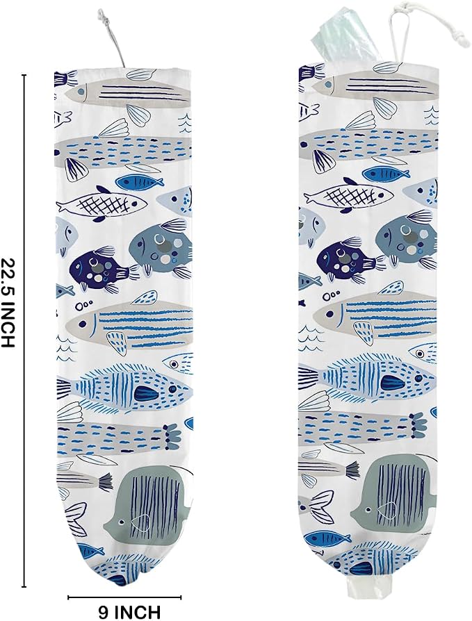 Fish Plastic Bag Holder, Blue Fish Grocery Bag Holder for Plastic Bags | Wall Mount Reusable Shopping Bags Storage Dispenser for Home Pantry Kitchen Farmhouse, Housewarming Gifts for Women Mom