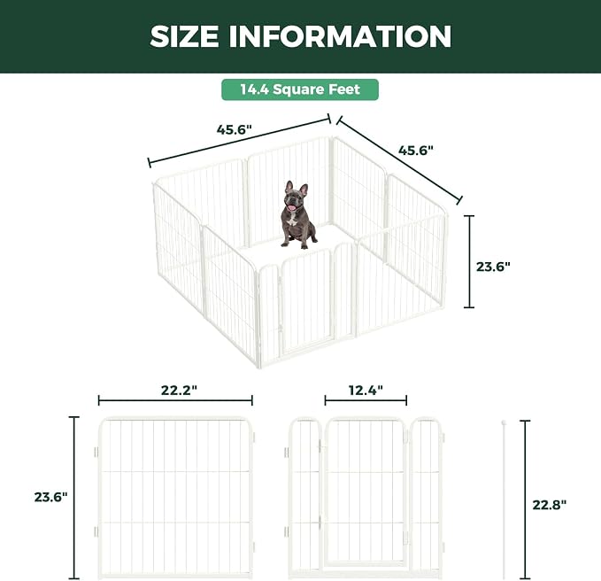FXW Homeplus Indoor Dog Playpen, 24" H, 8 Panels, for Puppies & Small Dogs | Stress-free play, Heavy-duty, Semi-open design, Easy setup, Threshold-free gate, Expandable, Patented