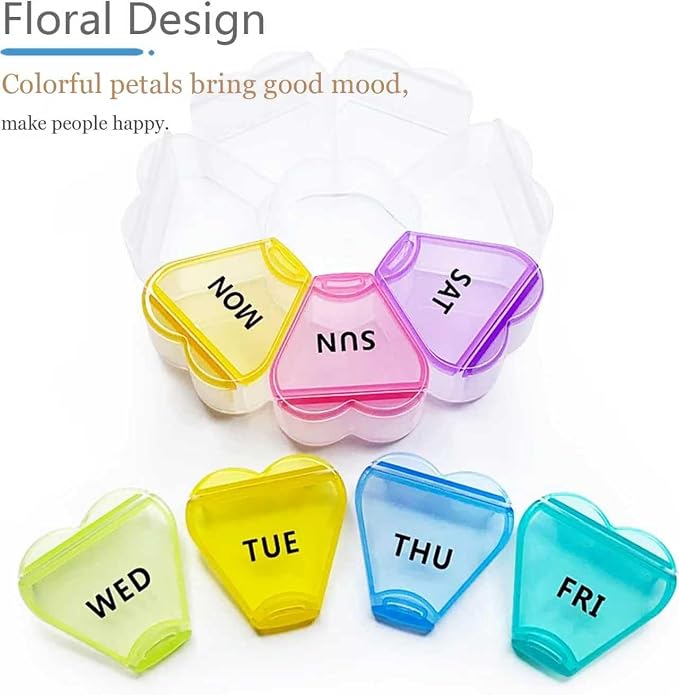 MOLN HYMY Large Weekly Pill Box 7 Day, Pill Case Organizer 1 time a Day, Floral Pill Container Once Daily, Pretty Medicine Dispenser for Vitamin/Fish Oil/Medication/Supplements