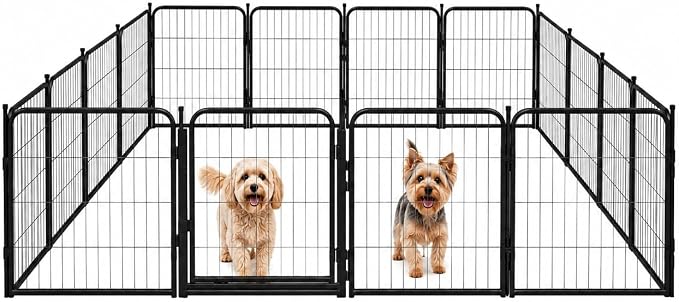 Indoor Dog Playpen - 24 inch, 16 Panels for Small and Puppy Size Dogs - Heavy Duty Metal Portable Pet Fence with Black Anti-Rust Coating - Play Pen w/Extra Wide Gate