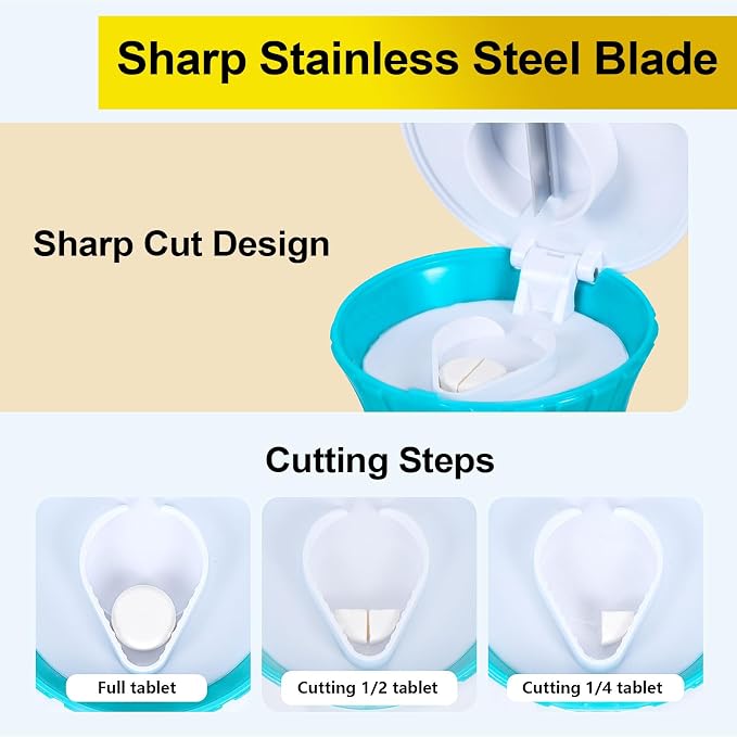 Pill Cutter and Splitter for Small or Large Pills - [3 in 1] - Tablets Crusher Grinder - Pills Cutter with Small Pill Box Organizer Giramika