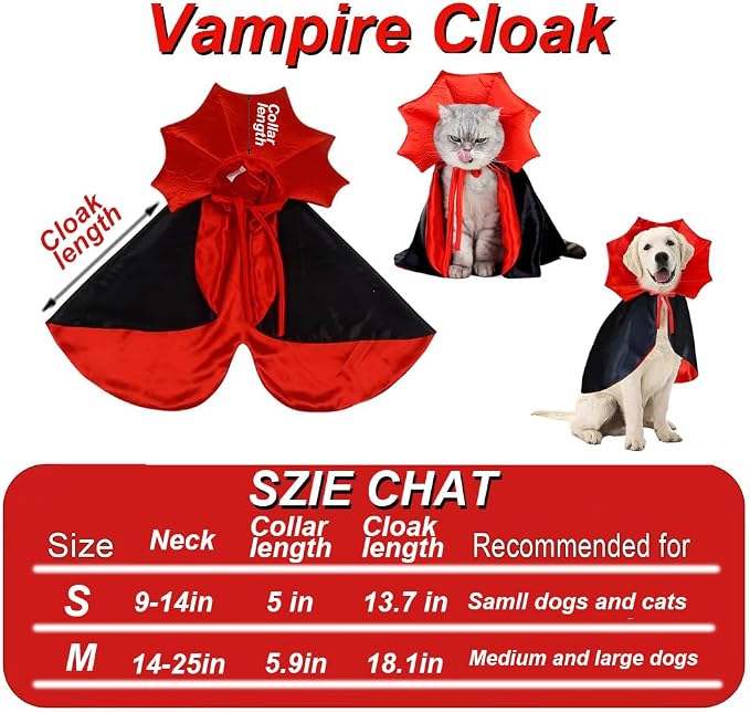 Dog Cat Vampire Cloak Costume for Small Medium Large Dogs Cats, Halloween Dog Costumes Cat Vampire Cloak