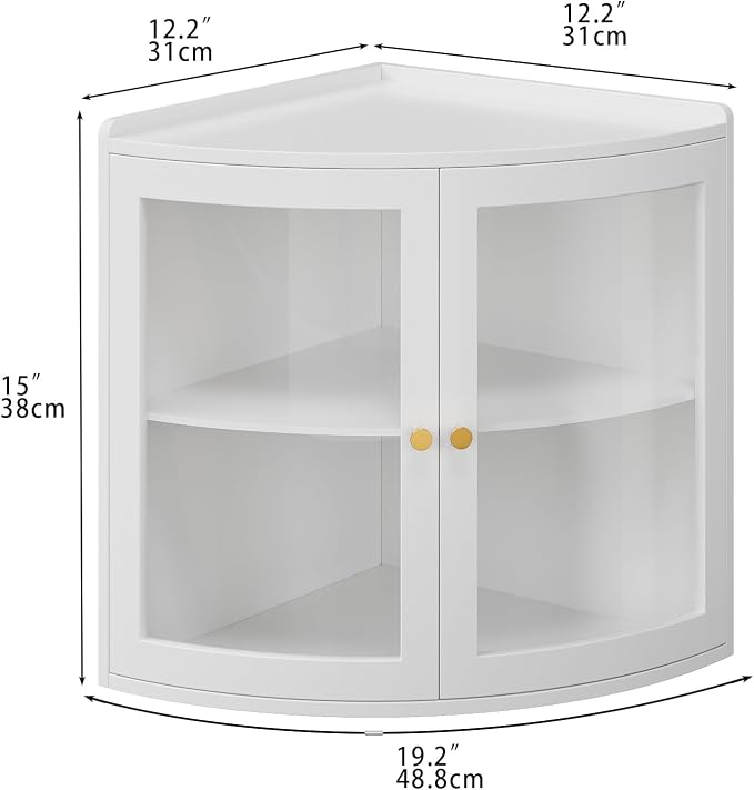 Trironsun Fan Shape Corner Bread Box for Kitchen Counter Double Layer Large Bread Storage Container with Acrylic Doors Farmhouse Wooden Bread Box Organizer for Homemade Bread (White)
