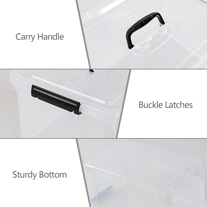 20 Quart Plastic Storage Bins with Lids, Set of 4 | Clear, Latching