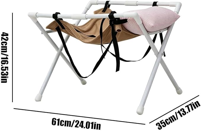 Dog Grooming Hammock Frame - Bath Chair | Foldable Support Stool for Pet | 61x35x42cm | Washable Mesh Restraint Stand | Heavy-Duty Bath Stool With Pink Pillow For Small Medium Breed Dog, Puppy, Cat