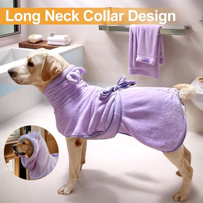 Medium to Large Size Dog Bathrobe, Quick Drying Super Absorbent, Warm Dog Towels, Adjustable Hoodies and Belts for Dog Bath Products (Purple, 5XL-Fit for 75 to 95 pounds)