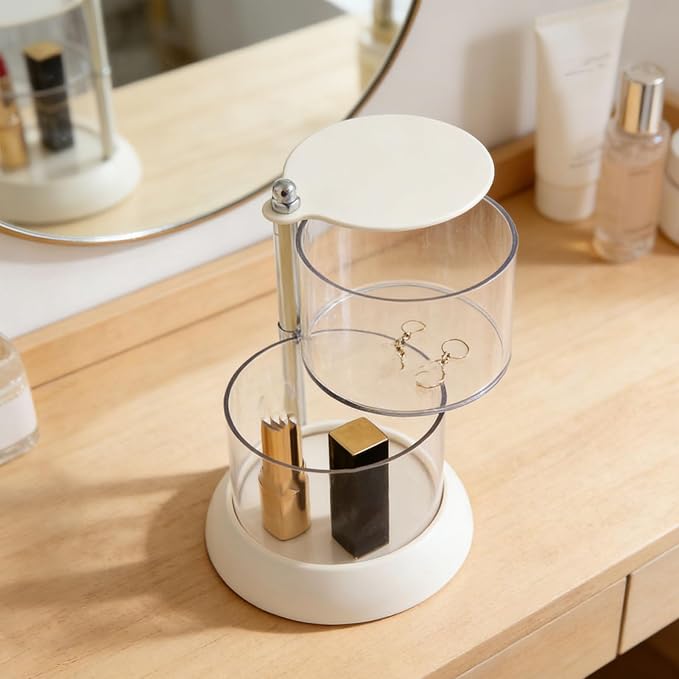 Sorandy Makeup Sponge Storage Box, 2 Tier PET Clear Rotating Makeup Blender Organizer Storage Container with 360 Degree Access for Powder Puff Cotton Pads (White)