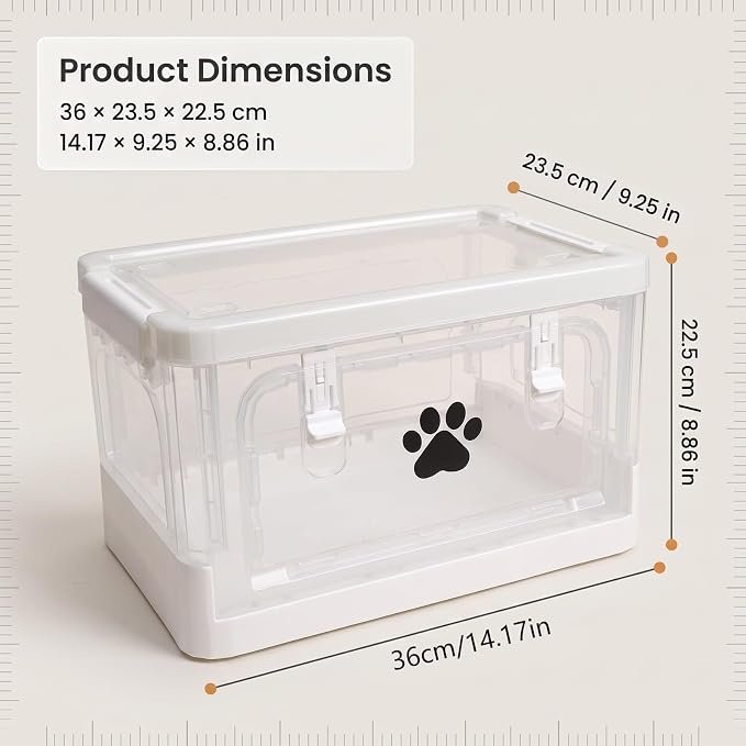 Collapsible Dog Storage Organizer, Clear Dog Treat Container with Cover, Plastic Pet Stuff Organizer with Front Opening Door, Ideal for Organizing Dog Cat Snack, Toys, Supplements, Can Food