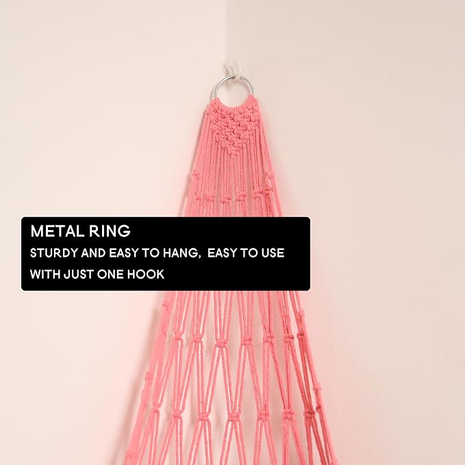 Amdermi Stuffed Animal Net or Hammock Corner Hanging Net for Stuffy Animal Storage Macrame Toy Display Plush Toy Holder Wall Pet Net for Nursery Kid Bedroom Decor Playroom Organizer (Pink XL)