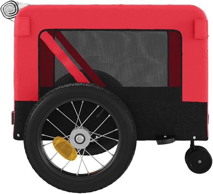 Pet Bike Trailer for Small Dogs, Foldable Bicycle Cargo Trailer with Push Bar, Mesh Windows, Reflectors, and Safety Flag, 66 lbs Capacity, Red