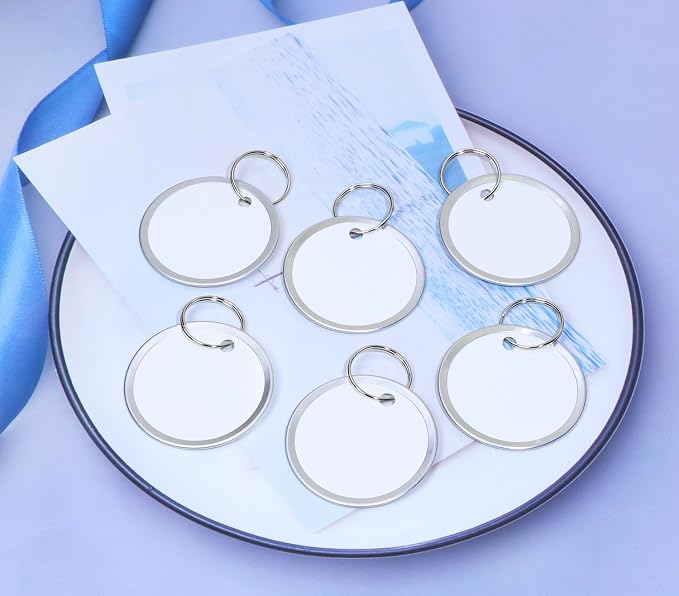 ONLYKXY 60pcs Round Paper Label Tag with Split Ring for Key Chain,Universal Identifiers Name Luggage Marking Tag with Metal Rim Blank Coded Price Display Hanging for Home,Office (White, 1.5 in)
