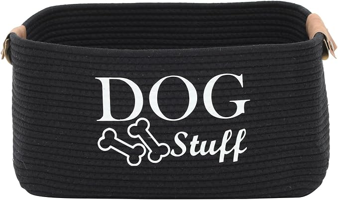 Morezi D og toy basket storage large bin pet puppy toy box in cotton rope perfect for organizing pet toys blankets leashes clothing doggie stuff - Black