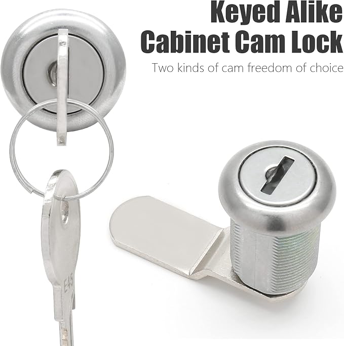 2 Pack 1-1/8" Cabinet Cam Lock Keyed Alike, Nickel RV Mailbox Lock | Zinc Alloy Nickel-Plated, Waterproof Cap, Includes Offset And Straight Cam, For Drawer Tool Box RV