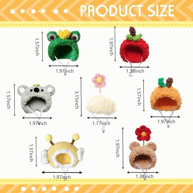 7 Pcs Hamster Hats Mini Party Hats for Small Animals, Cute Hand Knitted Tiny Hats for Snakes Lizards Bearded Dragon Guinea Pig Bunny Reptile Hamster Pets Clothes Holiday Party Costume Accessories