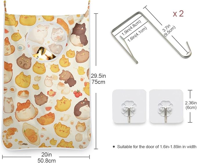 1PC Hanging Laundry Hamper Bag Over the Door Laundry Hamper Wall Hamper Large Dirty Clothes Hamper with Stainless Steel Hooks 29.5x20Inch Cute Orange British Shorthair