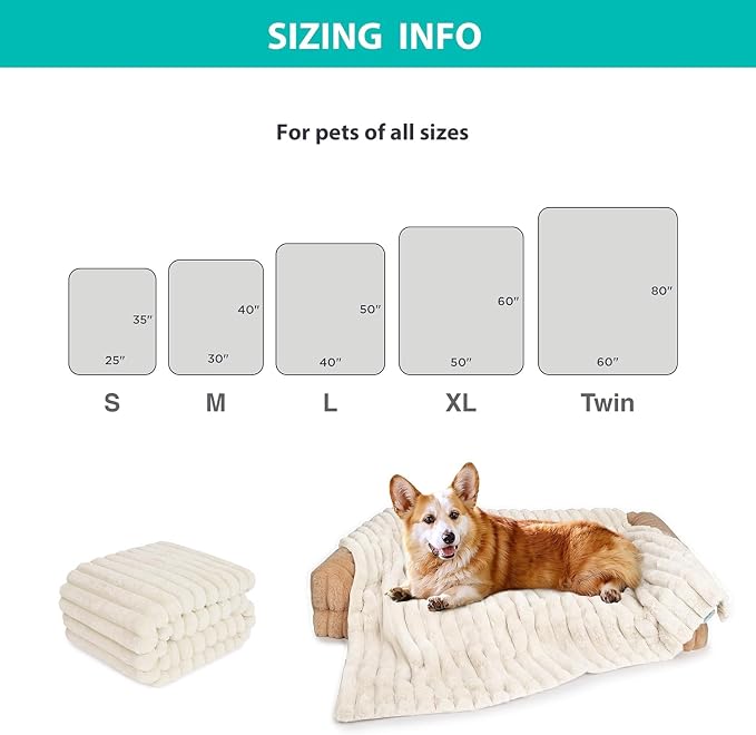 Waterproof Pet Blanket for Large Dogs & Cats - Reversible Calming Plush, Washable Furniture Cover for Couch, Bed, Car Seat, Blocks Leaks, Stains & Pet Fur (Cream, 30"x40")