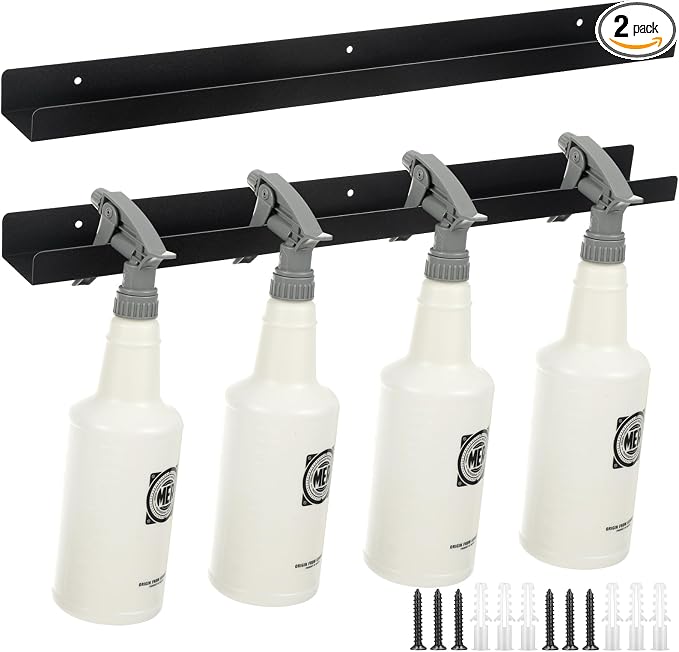 2 Pcs Spray Bottle Holder Wall Mounted Universal Trigger | Spray Bottle Storage Rack, Hardware Hanger Organizer, Holds up to 12 Sprayers (16 Oz), Mobile Garage Home Organizer