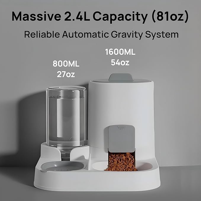 Automatic Cat Feeder and Water Dispenser Set, 2-in-1 Gravity Food Bowl Station for Small Medium Cats Dogs Puppy Kitten Rabbits, Auto Feeding Supplies