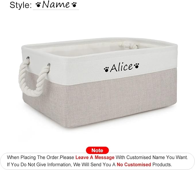 Pet Toy Storage Box Dog Toy Organizer Basket Personalized Large Capacity Collapsible Bin Two-Tone Linen Chest with Sturdy Handles for Living Room Pet Supplies Organizing (White Light Gray M)