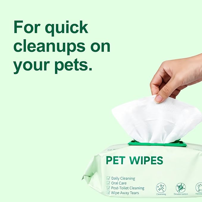 Pet Wipes for Cats and Dogs, Deodorizing, Cleaning and Grooming for Paws, Face and Body, Hypoallergenic, Unscented, 4x100 Count