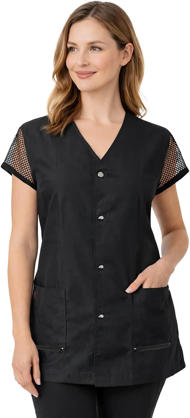 430 Black Water Resistant Grooming Jacket, Hair Bleach Resistant, Breathable Mesh Lining, Adjustable Back Belt