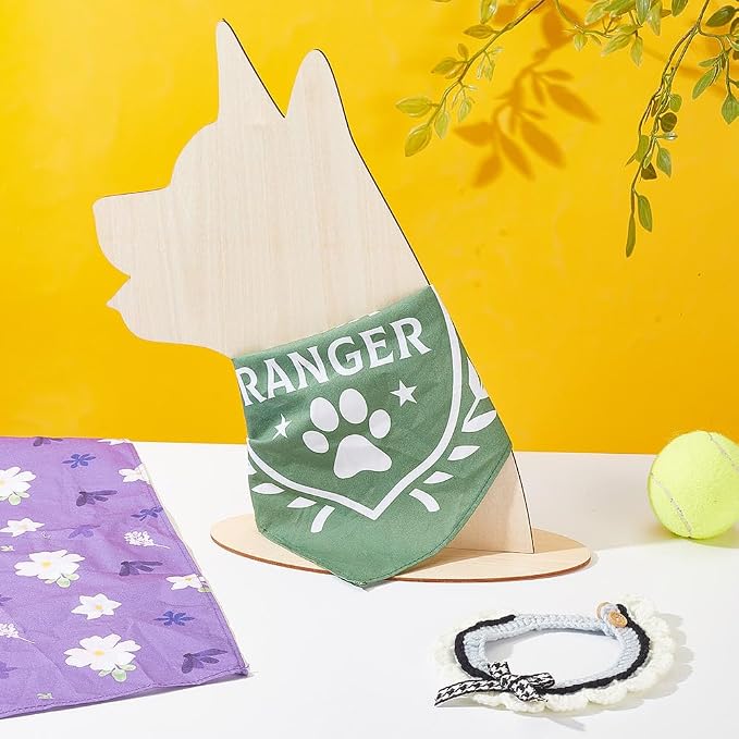 AHANDMAKER Dog Silhouette Display Stand Wood Pet Bib Cases Plywood Pet Scarf Display Cabinet Small Craft Show Photography Props with Easy Installation for Dog Accessory Bib Bandana Scarf Store Display