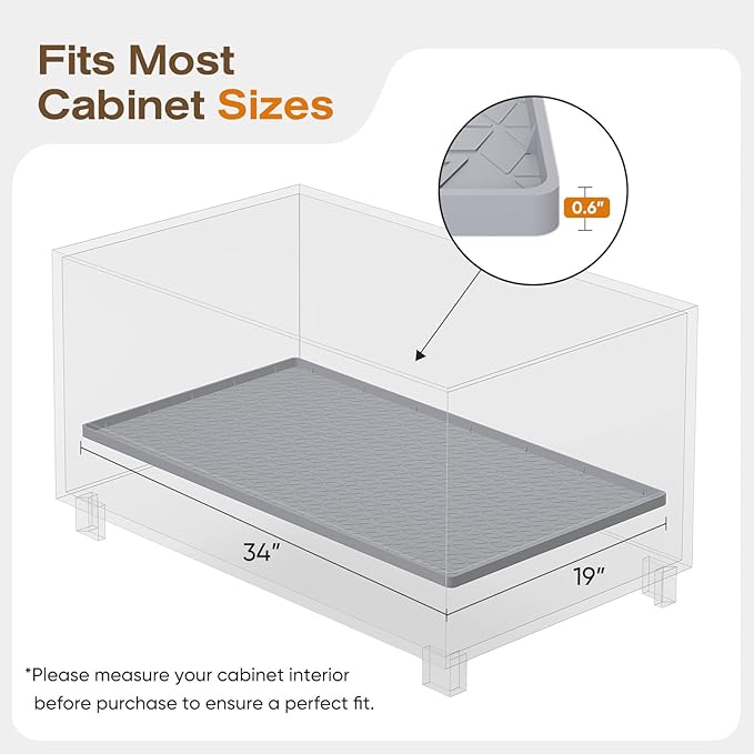 TRZZ Waterproof Under Sink Mat, 34"x19", Drip Tray Shelf Liner, Grey | Silicone, Cabinet Protector, Home Organizer, for Kitchen, Bathroom, Multipurpose, Easy Clean, Leak Proof, Organizes Cabinets