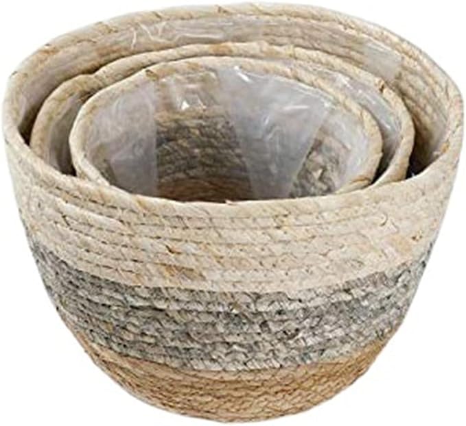 Straw Rope Plant Basket Woven Plant Coiled Basket, Decorative Flower Pot Cover Closet Storage Bin Table Desk Organizer for Home Decor, Plant Pots for Indoor Plants, Plant Containers (S)