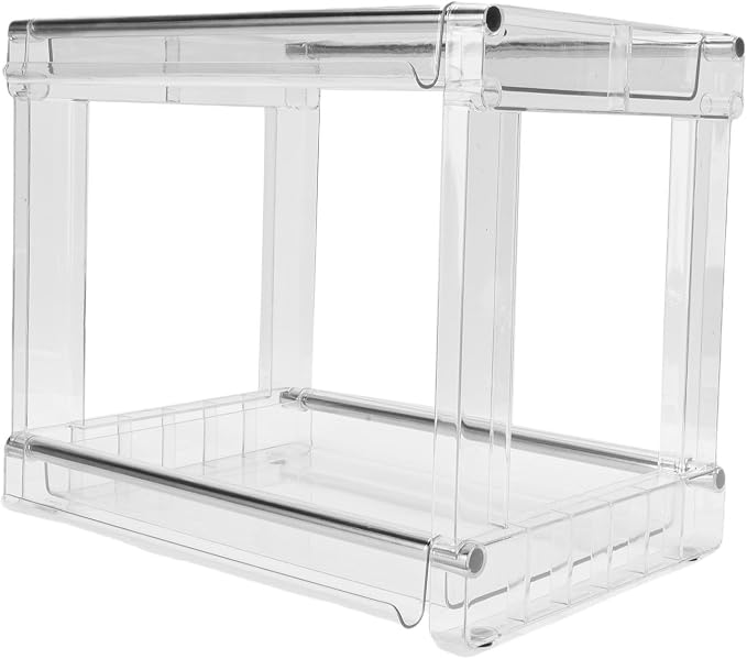 Desktop Storage Rack, Versatile Tea Bag Organizer for Coffee Bar and Makeup, High Capacity PET Cosmetic Stationery Holder with AntiSlip Pads for Kitchen and Office, Space Saving (Transparent)