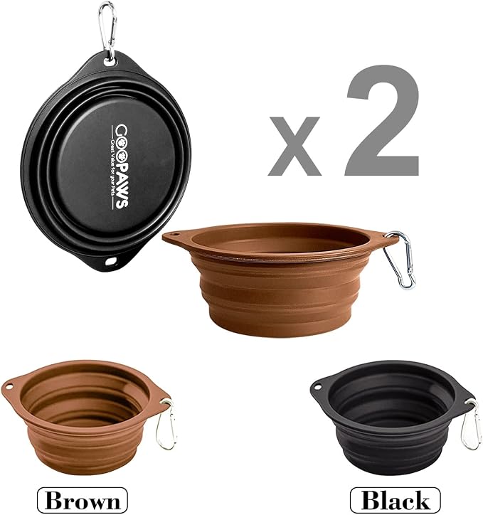 2 Pack Silicone No Spill Collapsible Travel Dog Feeding Bowls | Food-Grade Silicone, BPA Free, Travel Pet Bowls, with Carabiner Clip for Hiking, Durable & Quality, Dishwasher Safe