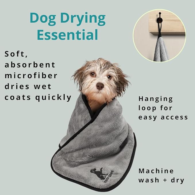 Microfiber Dog Towel & Paw Cleaner – Super Absorbent for Drying Dogs Large, Medium & Small, Quick Dry Pet Towels with Hand Pockets, Soft & Durable Puppy Towel, Machine Washable, Hanging Loop (Small)