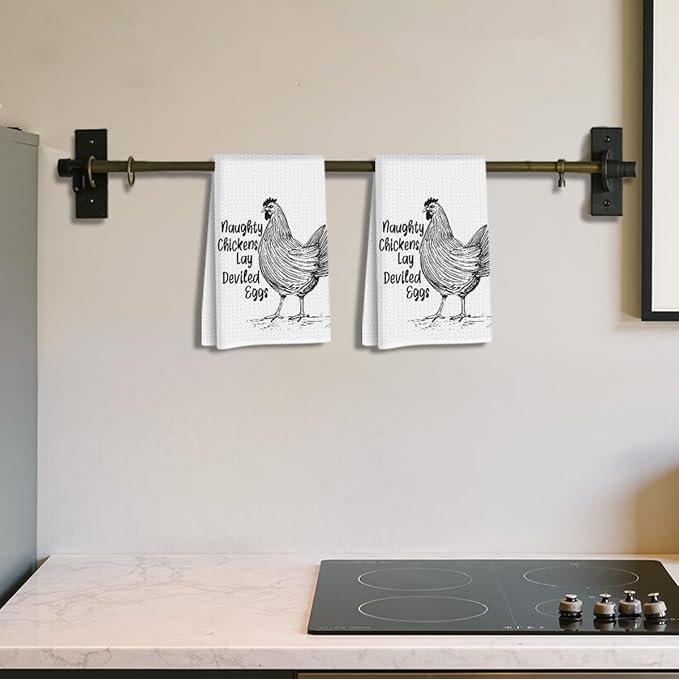 2 Pcs Funny Chicken Kitchen Towels 24x14 Inch, Chicken Lovers Gifts Reusable Dish Towels for Kitchen Home Farmhouse Decor, Waffle Weave Hand Cloth Tea Towel, Humorous Gifts for Women Men Friend