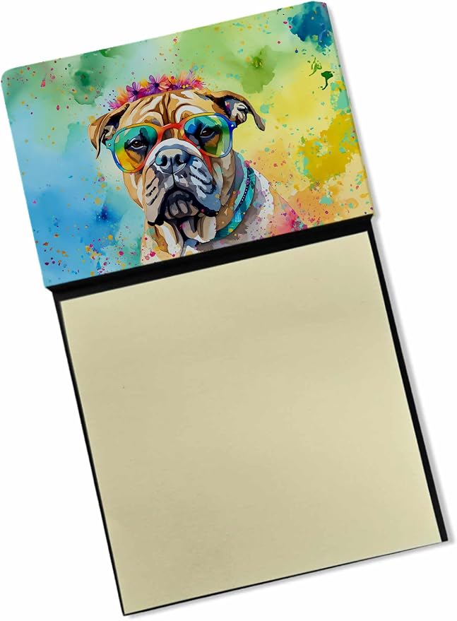 Caroline's Treasures Bullmastiff Hippie Dawg Sticky Note Holder Refillable Dispenser Self-Sticky Note Pads, Memo Pads Blank Desk Accessories