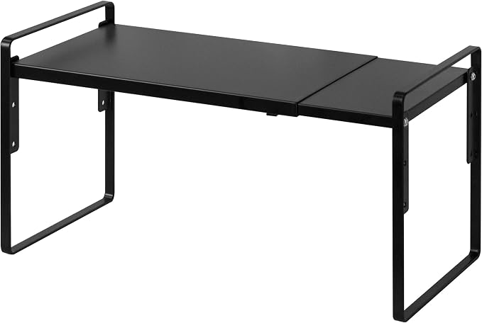 Nxconsu Cabinet Shelf Riser, Adjustable Cabinet Organizer, 8.6" Deep Black | Heavy-Duty Metal Expandable Shelf Holds 50 lb with 3 Height Levels for Kitchen Cabinet Cupboard Pantry Dish Mug