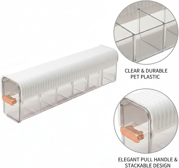 Clear PET Plastic Storage Box with Dividers, Stackable Organizer for Socks & Underwear, Wall-Mountable Drawer Bin for Closet & Bathroom (1 Pack)