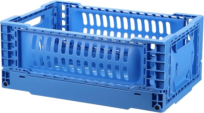 uxcell Collapsible Crates, 11.7x7.8x4.7 Stackable Plastic Storage Baskets with Handle Small Storage Containers for Bedroom Office Classroom Bathroom Desktop Organizer Decor, Blue