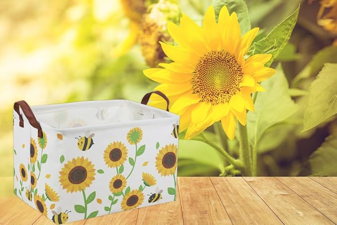 Rectangular Sunflower Baskets Gift Basket Empty Storage Bin Organizer Box Room Decor for Home(Sunflower)