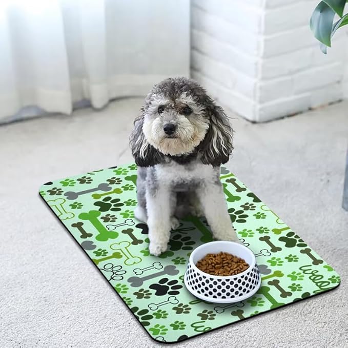 Dog Food Mats for Floors Waterproof, Pet Water Bowl Mats Pet Feeding Absorbent Placemats Green 24 * 32 inch