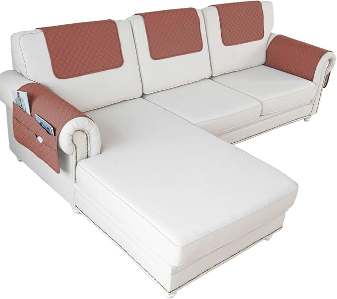 Large Polyester Armrest and Headrest Covers with 2 Pockets | Soft, smooth polyester resists daily wear nonslip silicone backing helps shield recliners and sofas from pet scratches