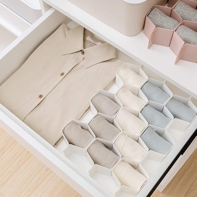 Drawer Divider Organizer Adjustable DIY Grid Honeycomb Drawer Divider for Underwear Belt Scarf Socks White