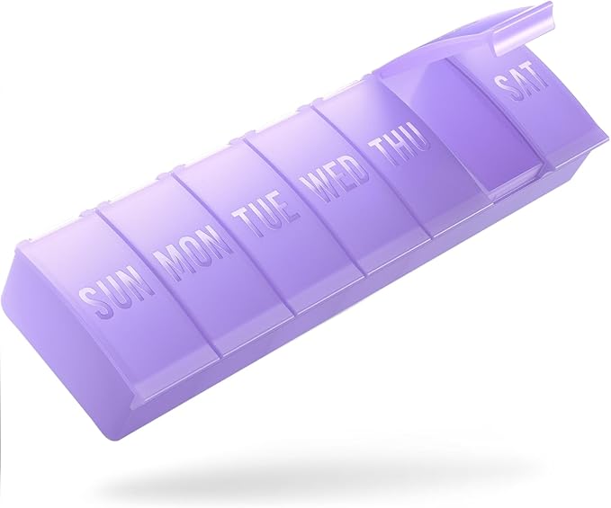 Barhon Pill Organizer Large, Weekly Medicine Pill Organizers, 7 Day Pills Box Case Travel for Big Vitamin Supplements Fish Oil, Light Purple