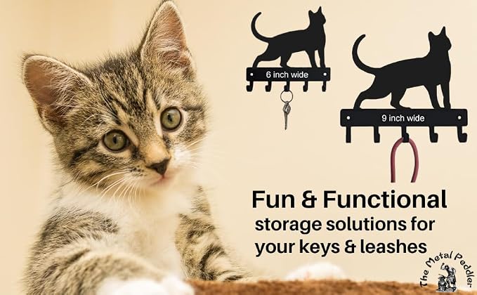 Cat #2 Key Rack & Hanger - Large 9 inch | Made in USA, 5 Hooks