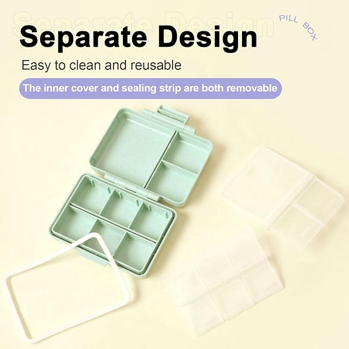 Travel Pill Organizer, 9 Compartment Portable Medicine Storage Box | BPA-Free, Double Lock, Daily Cute Medicine Case, Weekly Vitamin Supplements Fish Oils Meds Organizer, for Travel, Work, Blue