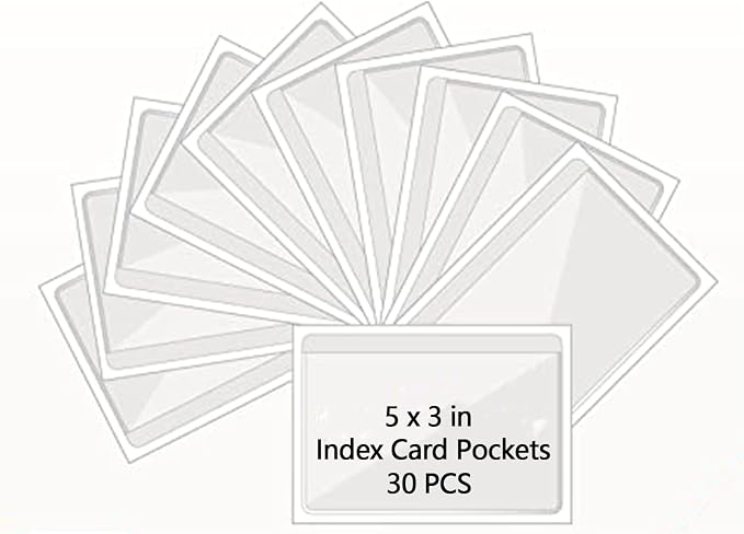 Self Adhesive Business Card Pockets, Clear Label Holders, 3.7x5.3",30pcs | Waterproof Label for Storage Bins, Name Card Protector with Inserts for Cabinet,Supermarket,Bookself,Mailbox,Tag