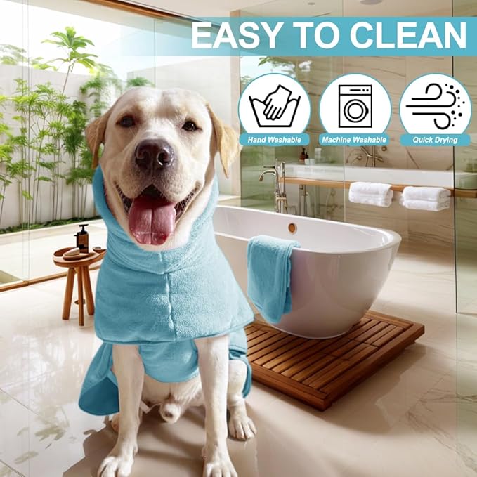 Medium to Large Size Dog Bathrobe, Quick Drying Super Absorbent Microfiber, Warm Dog Towels with Adjustable Hoodies and Belts for Dog Bath Products (Blue, XL-Fit for 12 to 18 Pounds)