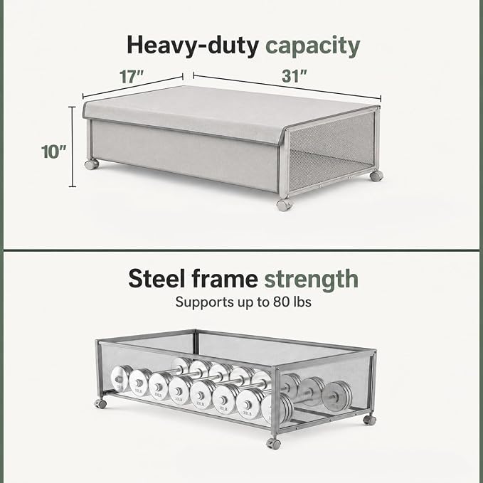Fokyfok 2Pack Under Bed Storage Containers,10 inch Height,31 inch Long | Under Bed Shoe Storage,Underbed Storage with Wheels,Large Rolling under bed Clothes Storage Drawers,Lid,Dorm Tall,Grey