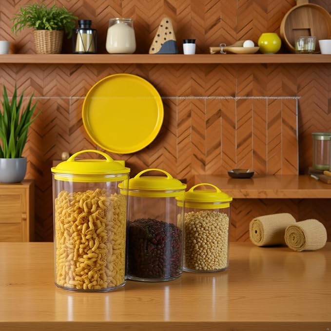 Reston Lloyd Food Storage Containers, BPA Free Airtight Canisters for Cereal, Pasta, Sugar, Coffee, Flour, Cookies, Loose Tea, for Kitchen Organization Set of 3 Lemon (Pack of 4)