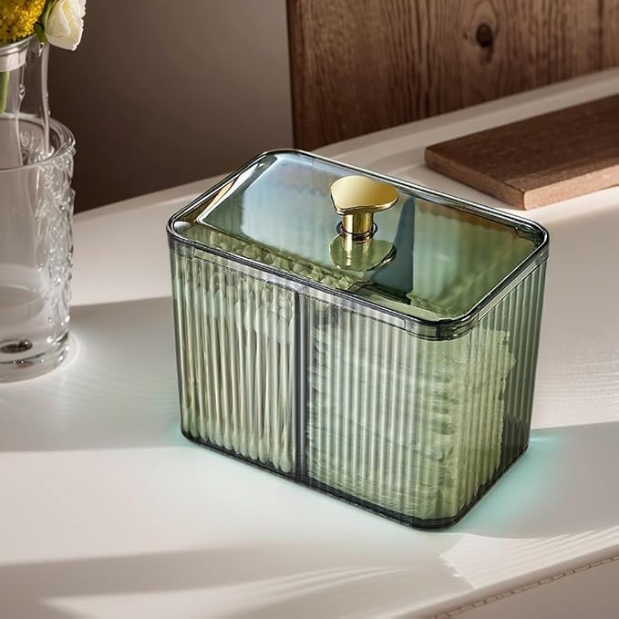 Dual-Section Cotton Swab Storage Box Clear Plastic with Lid for Vanity