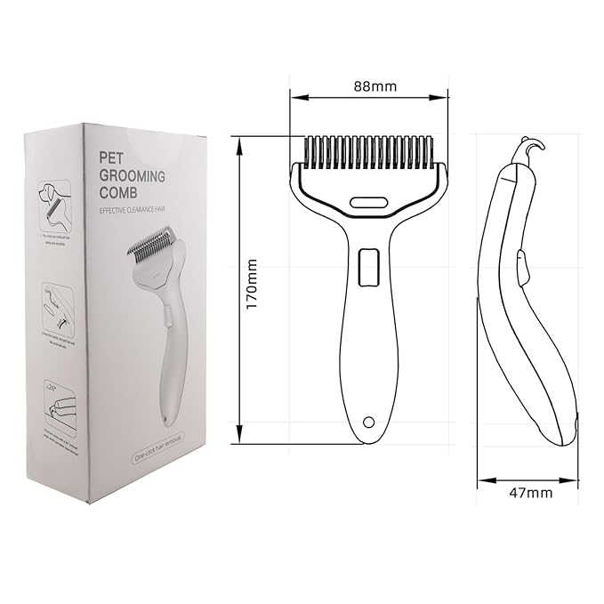 Self Cleaning Grooming Rake Brush for Shedding Gently Removes Loose Undercoat Mats Tangled Deshedding Grooming Tool for Dogs Cats Extra Wide (Blue)